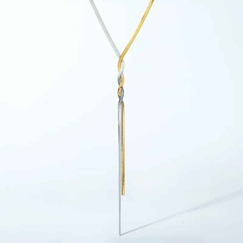 Crossing Long Chain Necklace, Gold and Silver
