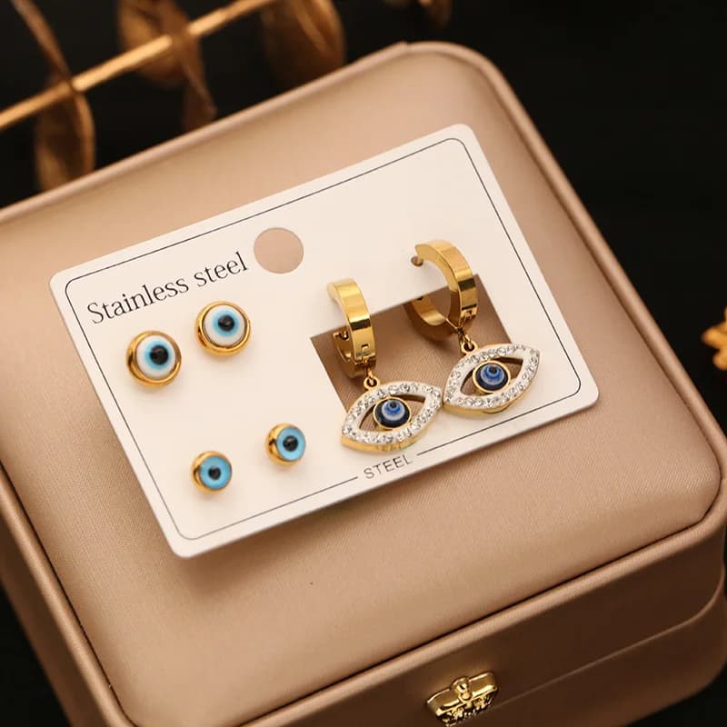 3-Pair Round Black Roman Numeral Earrings Set