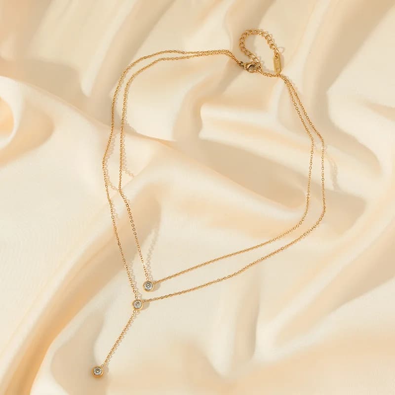 White Zirconia Double Layer Stainless Steel Necklace