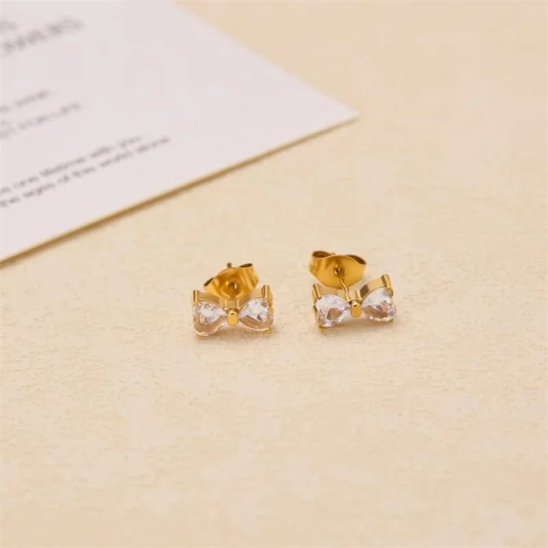 Stainless Steel Bow-Knot Zircon Stud Earrings