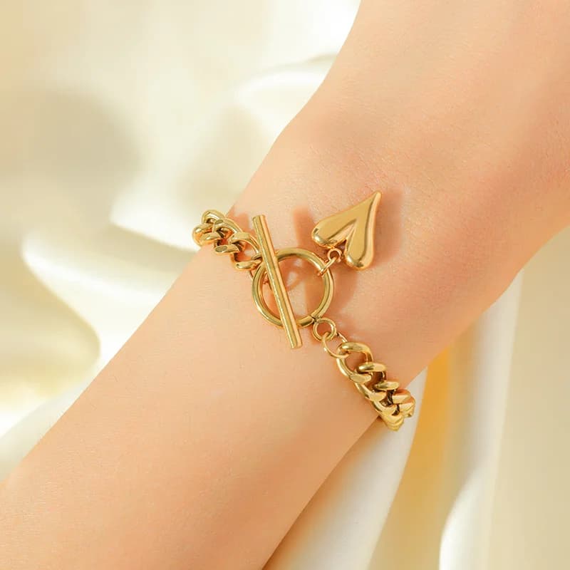 สร้อยข้อมือจี้หัวใจ ชุบทอง 18K