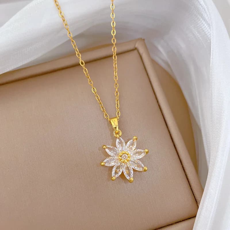 Zircon Moon Heart Pendant Necklace, Gold Plated