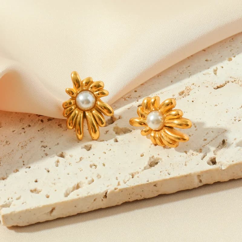 Gold Pearl Stud Earrings