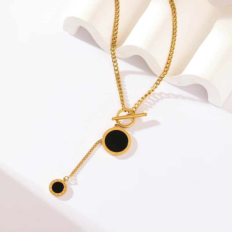 Round Black Long Pendant Necklace
