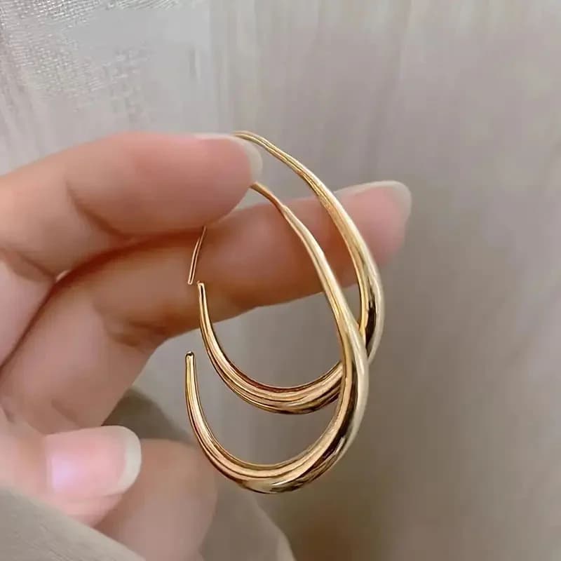 C-Shape Stud Earrings, Gold Plated Stainless Steel