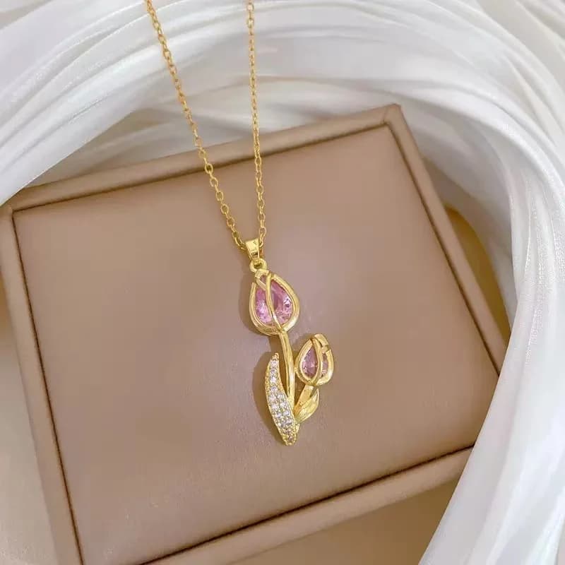 Cubic Zirconia Flower Pendant Necklace