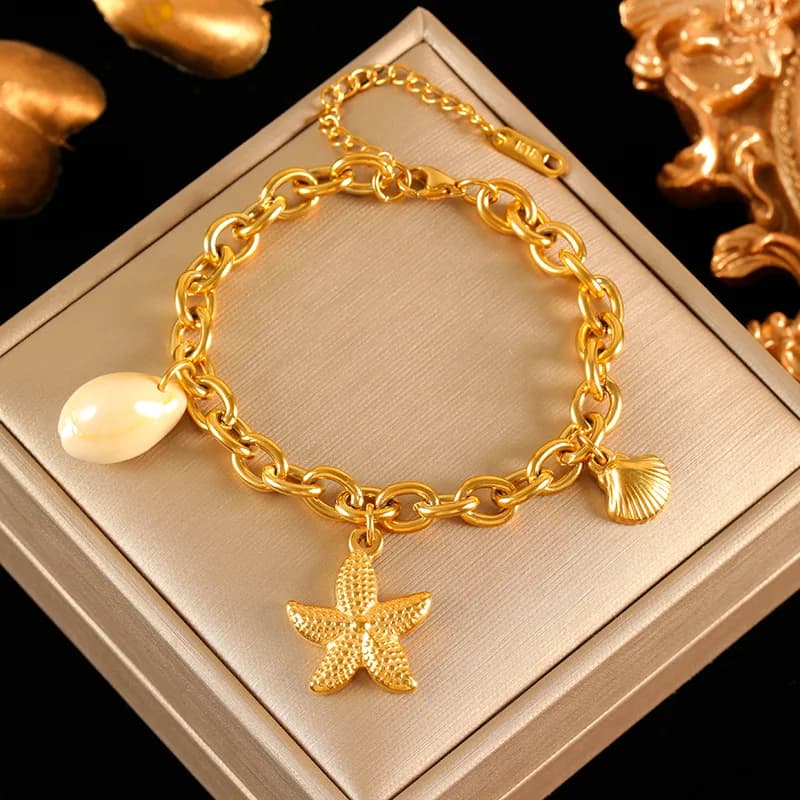 Stainless Steel Starfish Shell Seahorse Bracelet