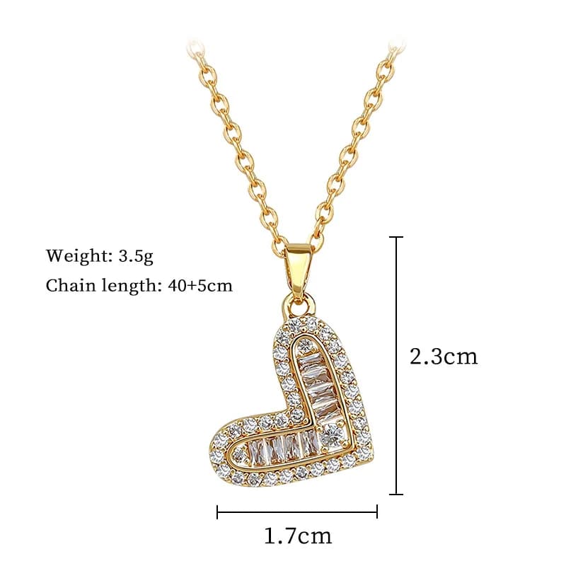 Sparkling Zircon Heart Pendant Necklace