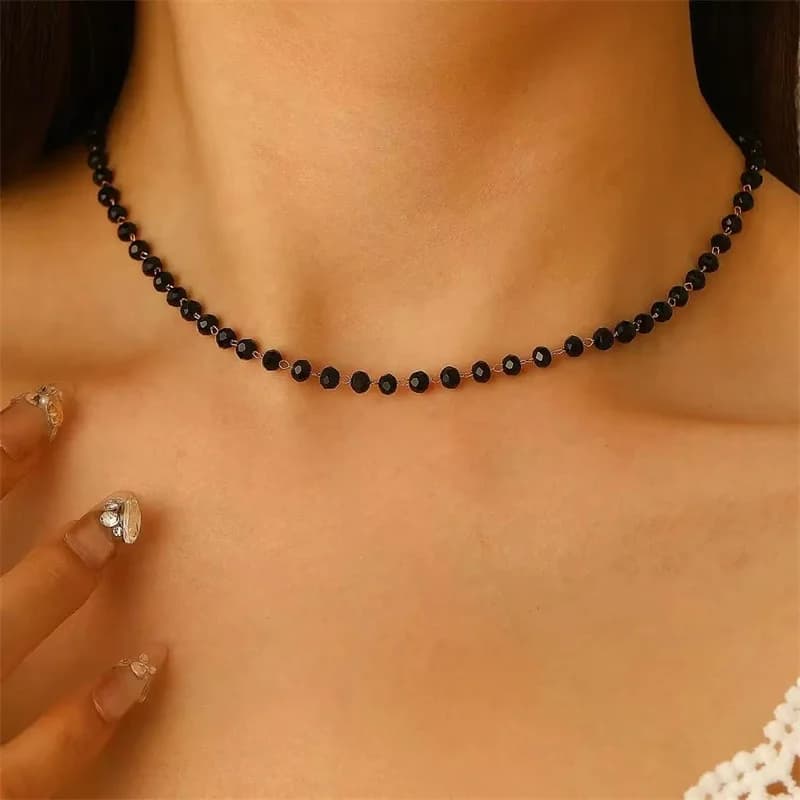 Black Bead Chain Necklace and Bracelet Set