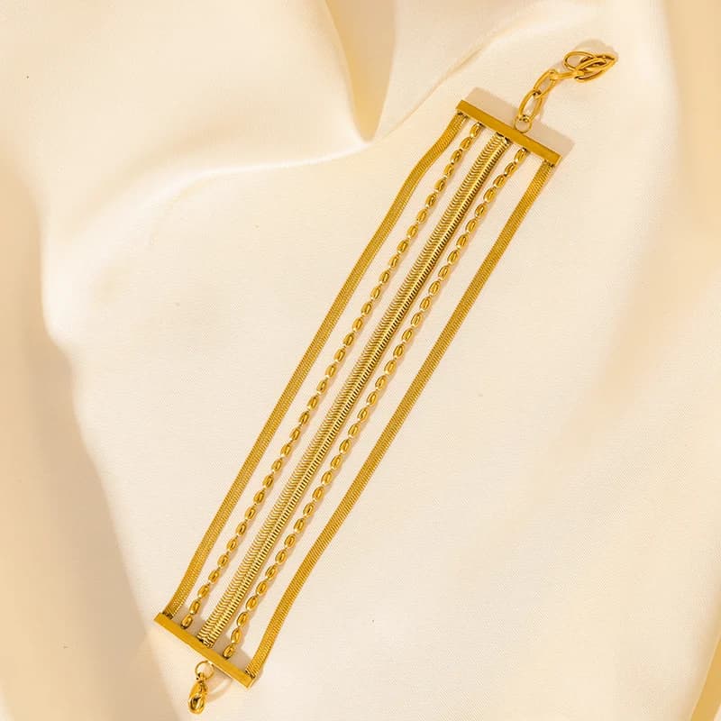 Stainless Steel Gold Multilayer Wide Bracelet