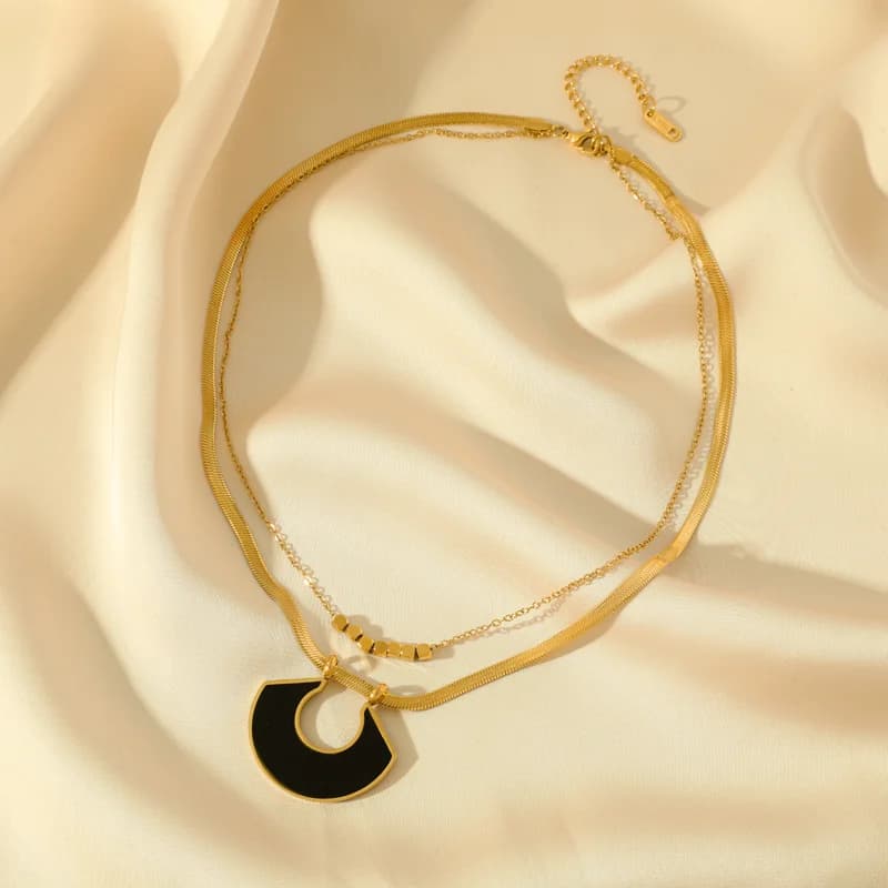 Black Geometric Pendant Double Layer Necklace