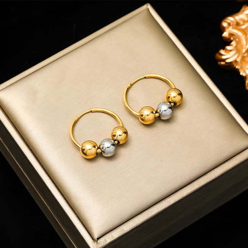 Gold Ball Beads Pendant Earrings