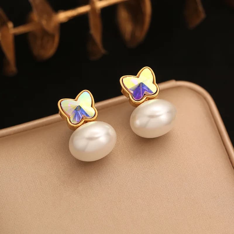 Butterfly Pearl Stud Earrings