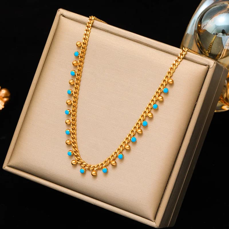 Blue Beaded Necklace and Bracelet Set