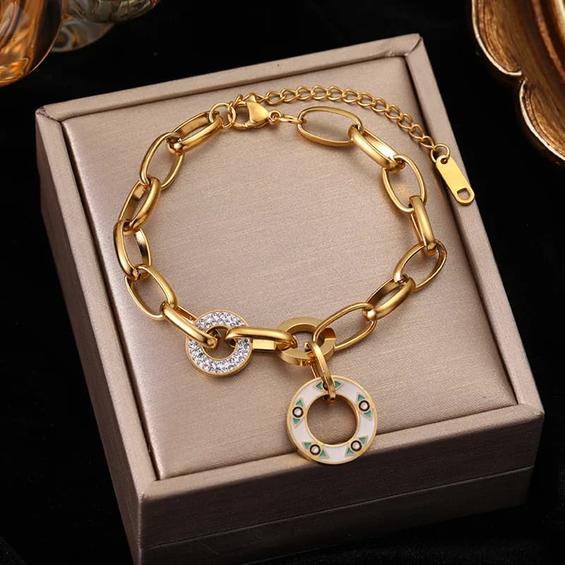 Geometric Circle Charm Stainless Steel Bracelet