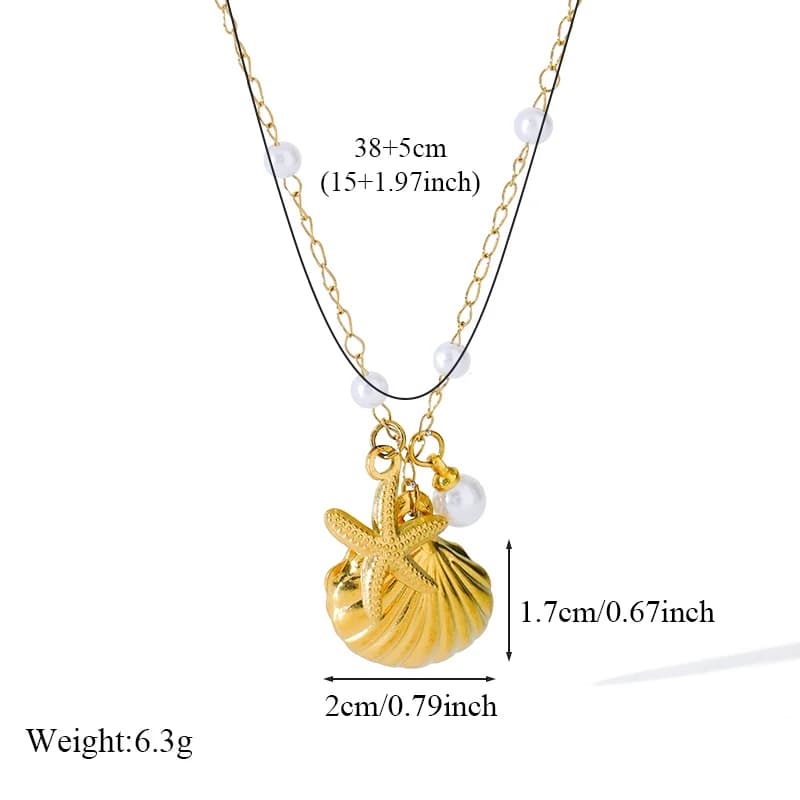 Gold Starfish Shell Pearl Necklace and Earrings Set