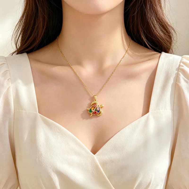 สร้อยคอจี้เต่า Cubic Zirconia หลากสี