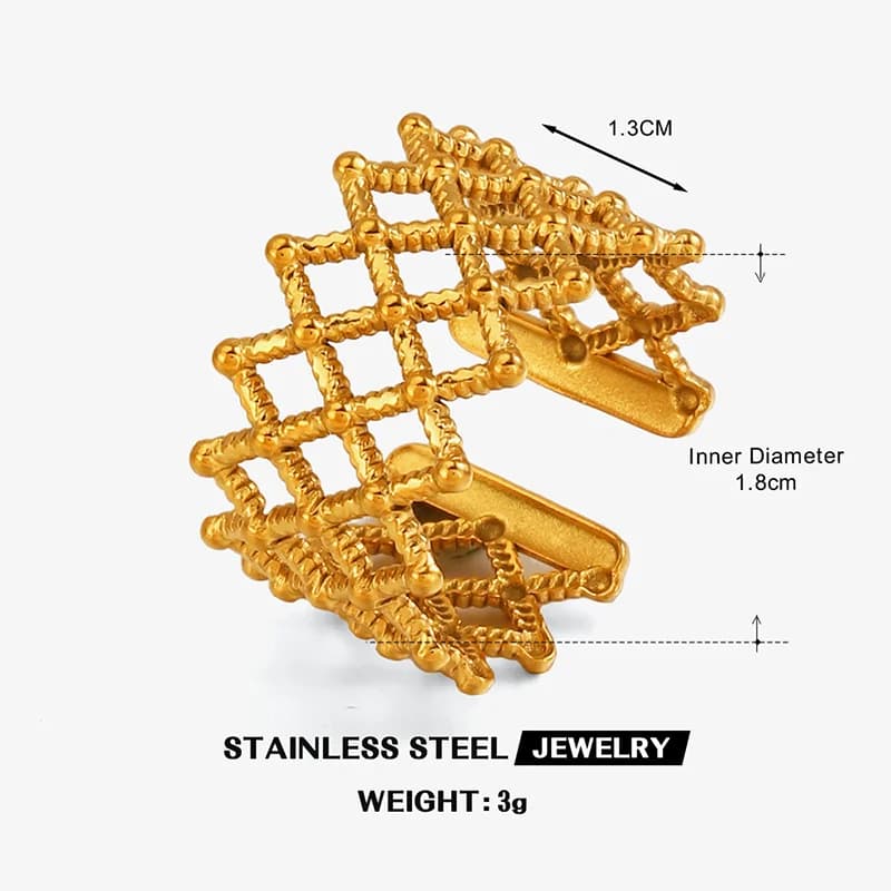 Gold Plated Adjustable Open Grid Ring