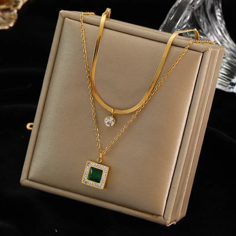 Large Square Zirconia Crystal Pendant Necklace