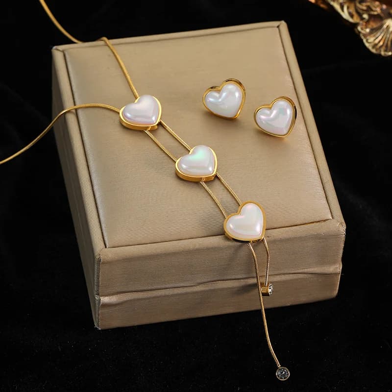 Heart Pearl Stud Earrings, Stainless Steel