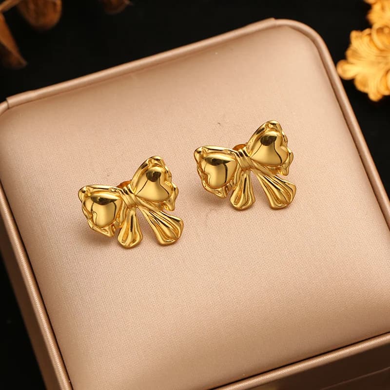 Geometric Heart Gold Color Stud Earrings