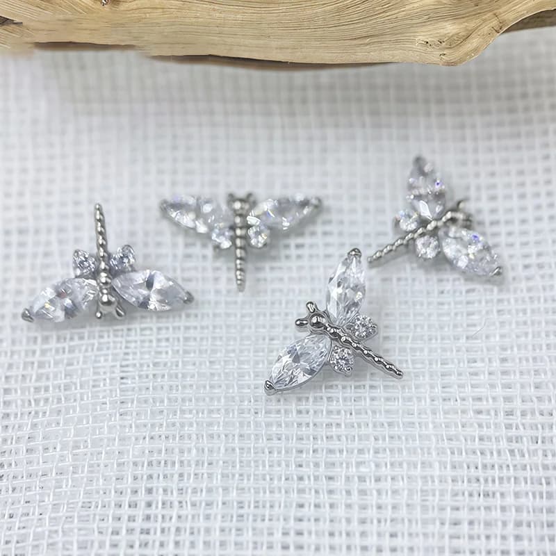 Titanium Dragonfly Zircon Flat Back Stud Earring