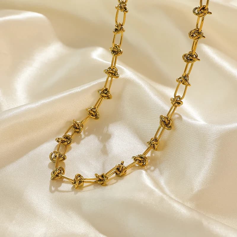 Knotting Chain Necklace and Bracelet Set, Gold