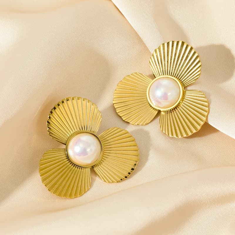 Gold Pearl Stud Earrings