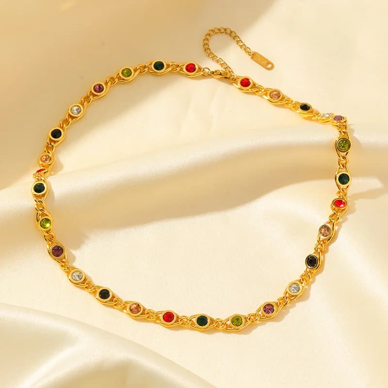สร้อยคอโชกเกอร์ประดับเพชร Zirconia สีสดใส