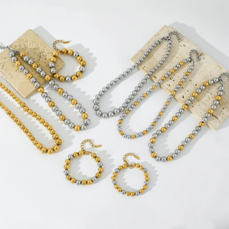Solid Beaded Necklace and Bracelet Set, 2 Colors