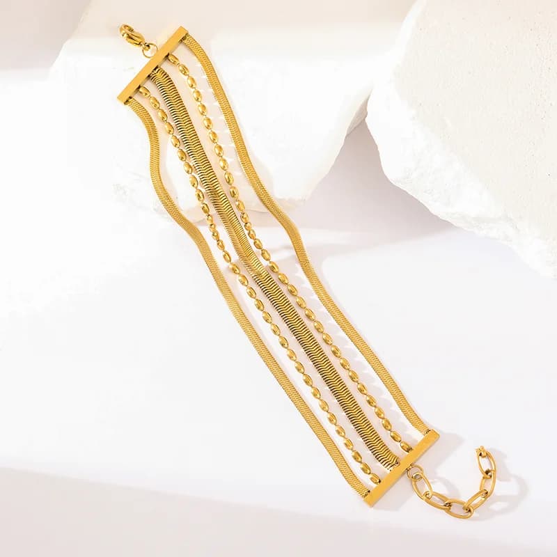 Stainless Steel Gold Multilayer Wide Bracelet