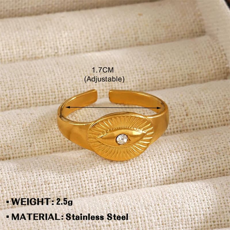 Gold Color Eye Zirconia Charm Statement Ring