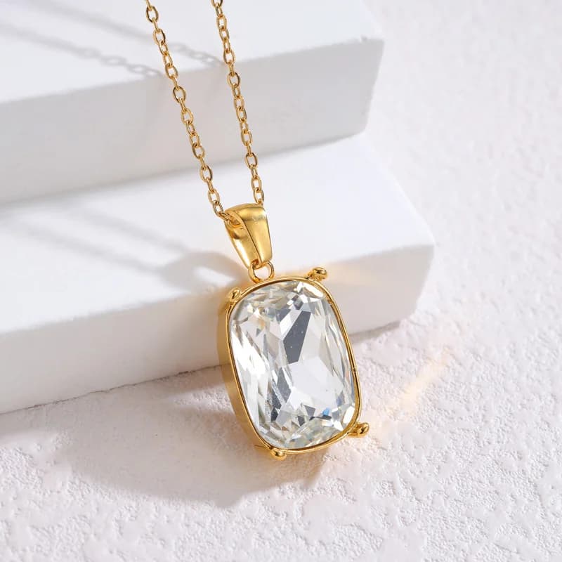 Stainless Steel Crystal Necklace, Earring, and Ring Set
