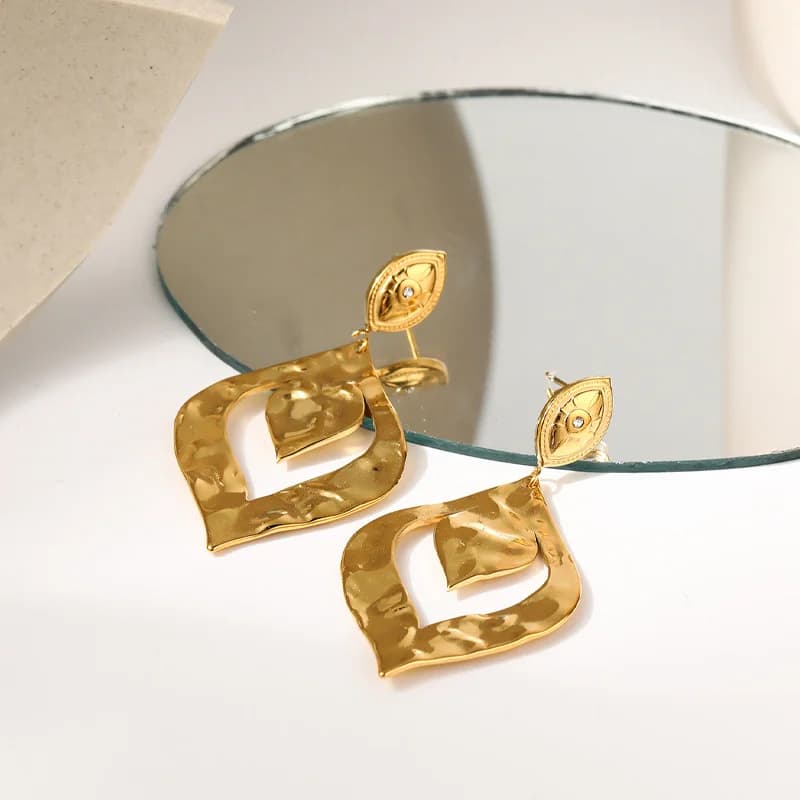 Gold Feather Leaf Drop Dangle Earrings