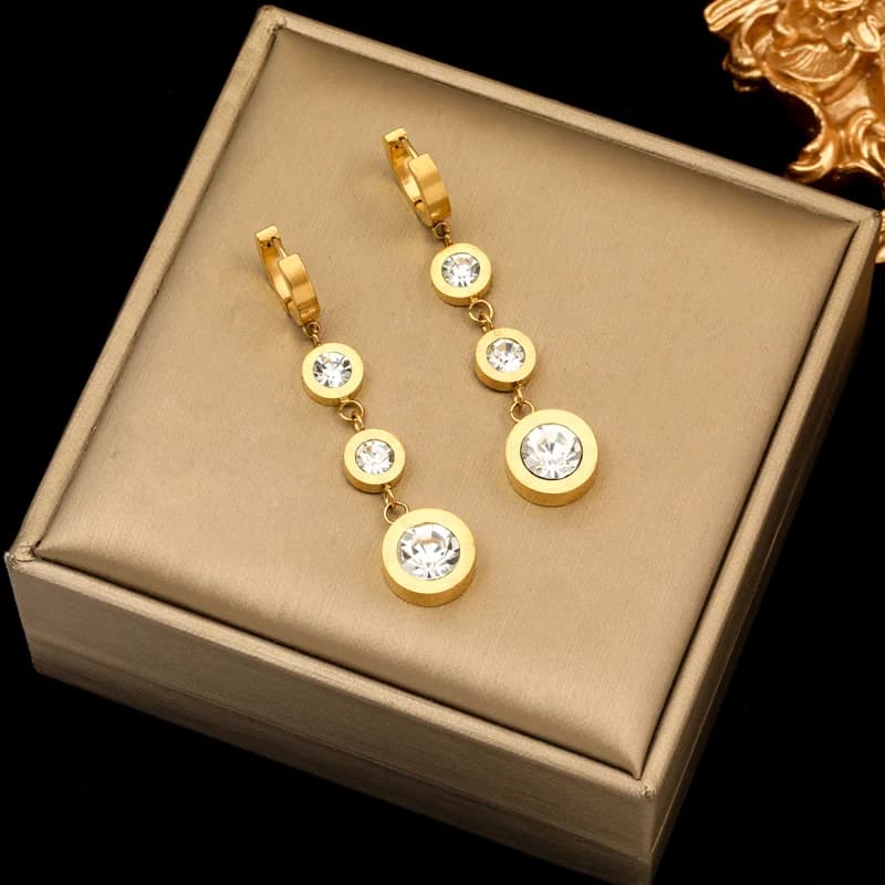 Stainless Steel Gold Long Dangle Earrings