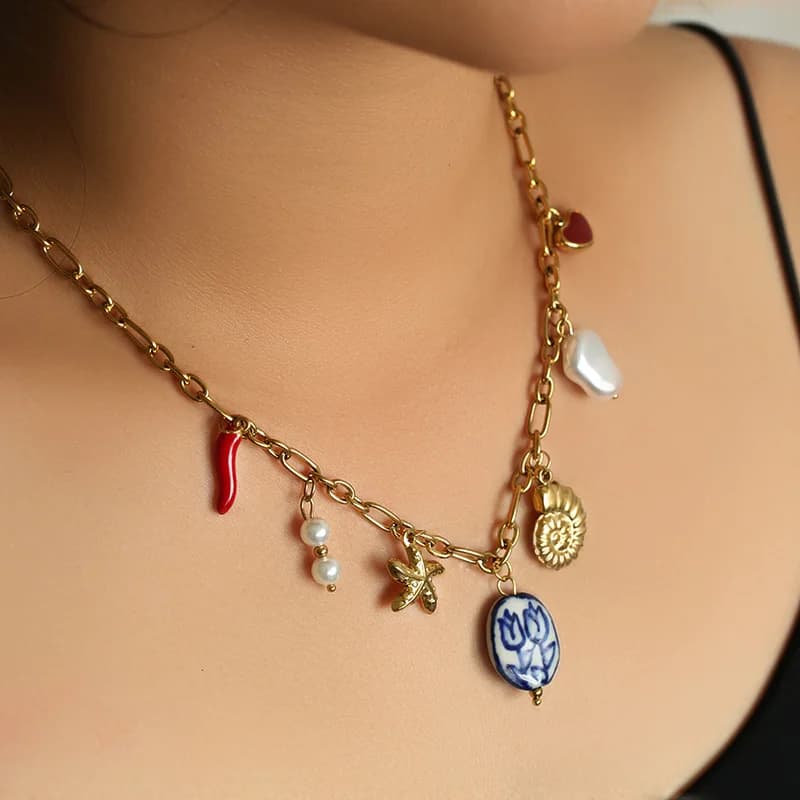 Shell Starfish Pendant Necklace, Ocean Style