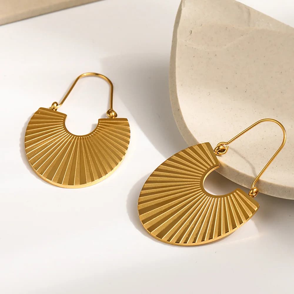 Gold Feather Leaf Drop Dangle Earrings