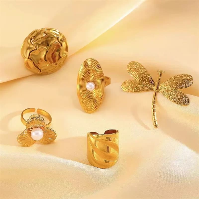 Dragonfly Ring, 18K Gold Plated Stainless Steel