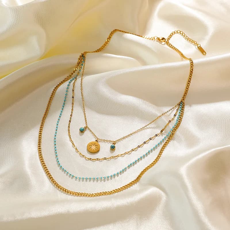 Multilayer Green Stone Pendant Choker Necklace