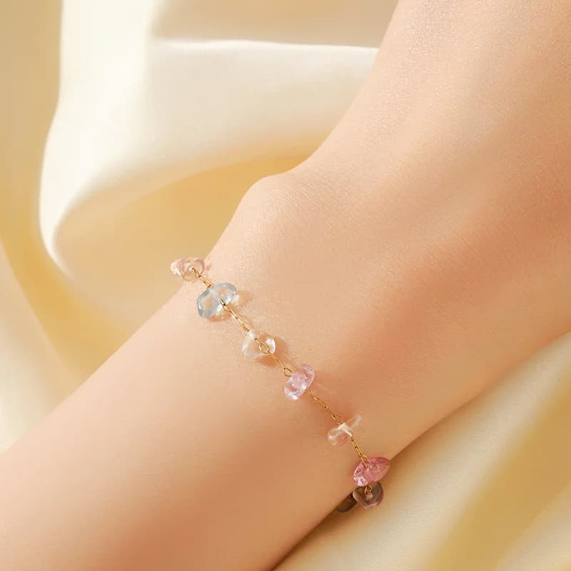 สร้อยข้อมือสแตนเลสจี้หินสีแบบบาง