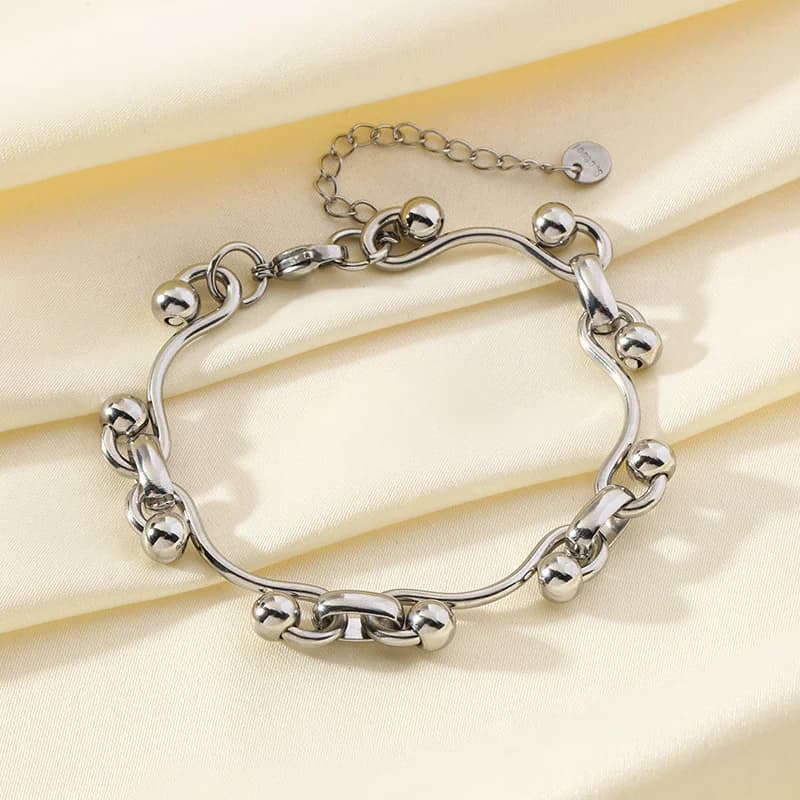 Polished Chain Wide Bangle, Gold Color