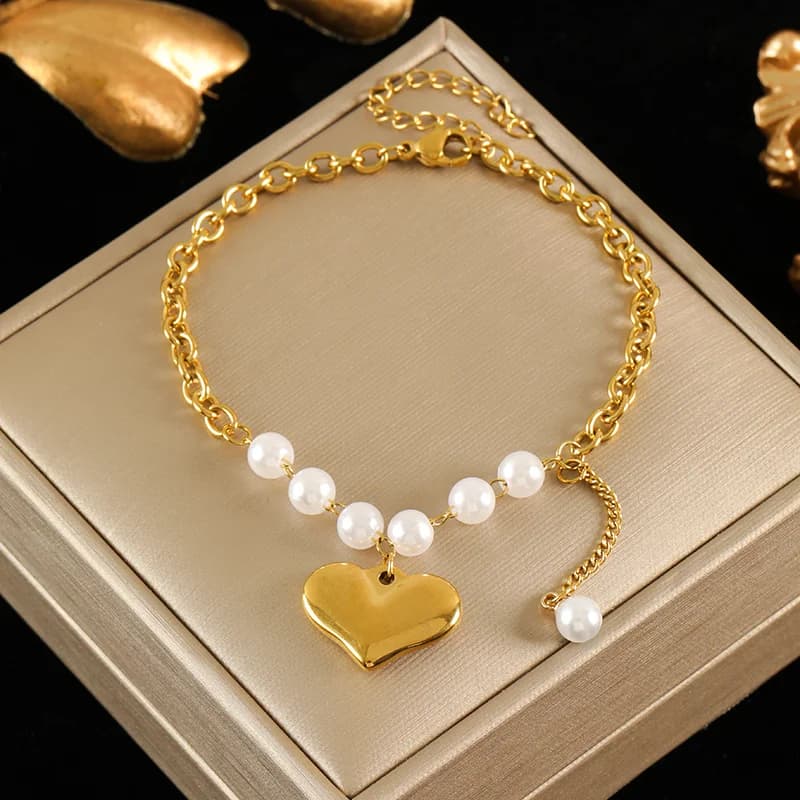 Gold Color Textured Charm Bracelet Wrist Chain
