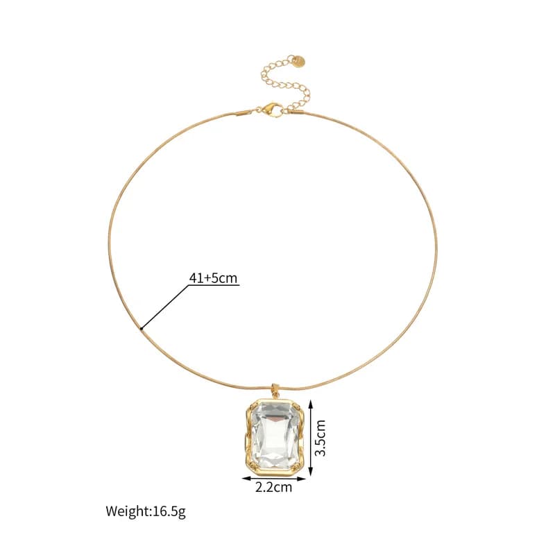 Large Square Zirconia Crystal Pendant Necklace