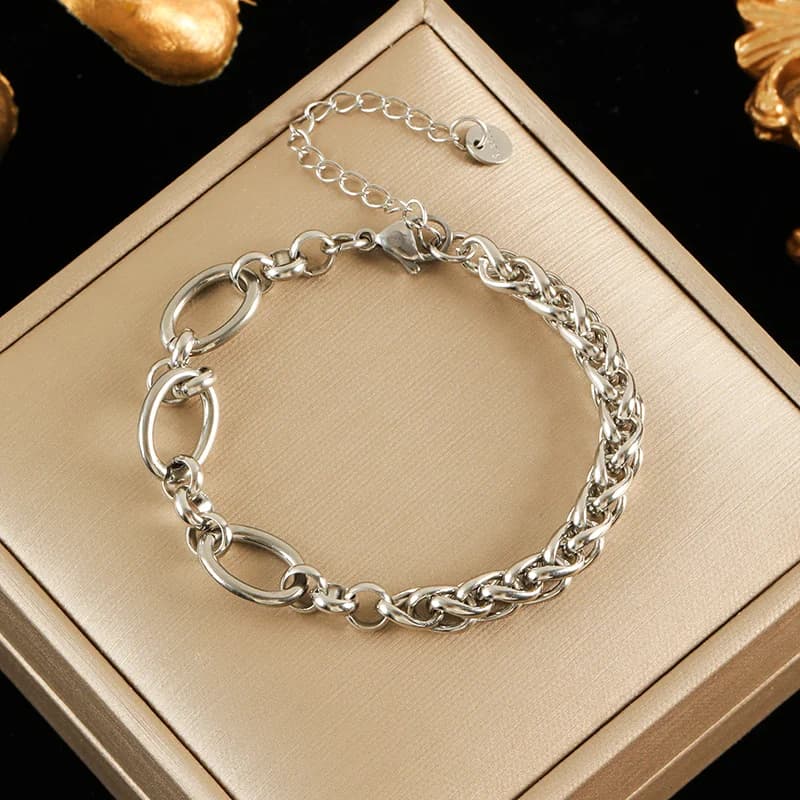 Asymmetric Chain Necklace and Bracelet Set, Gold