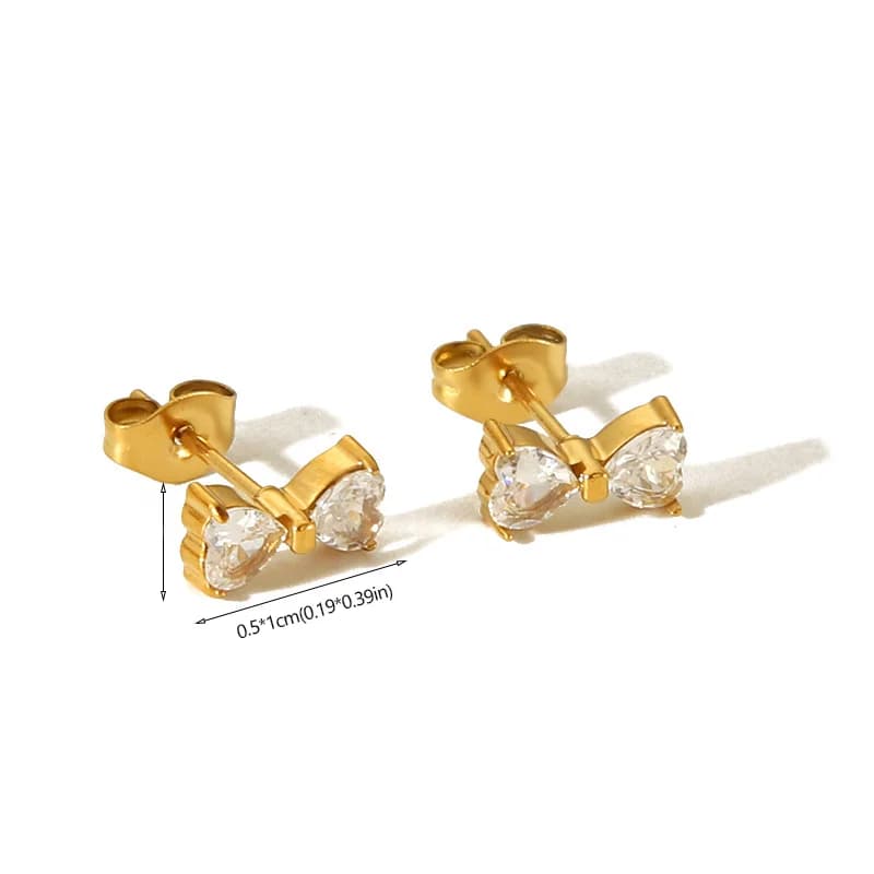 Stainless Steel Bow-Knot Zircon Stud Earrings