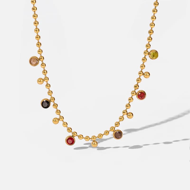 316L Stainless Steel Colored Zircon Beaded Necklace