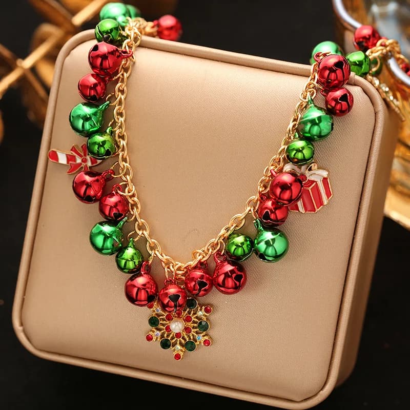 Christmas Snowflake and Bell Pendant Necklace