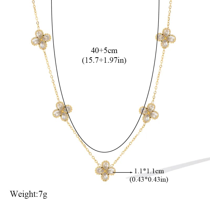 White Zirconia Flower Jewelry Set, Necklace and Earrings