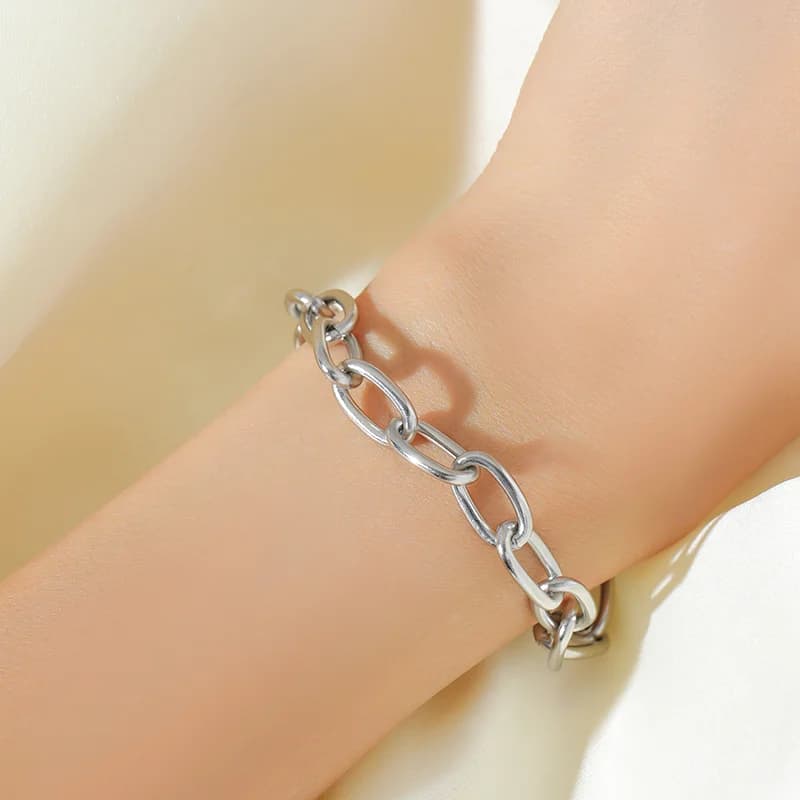 Silver Color Chain Necklace and Bracelet Set