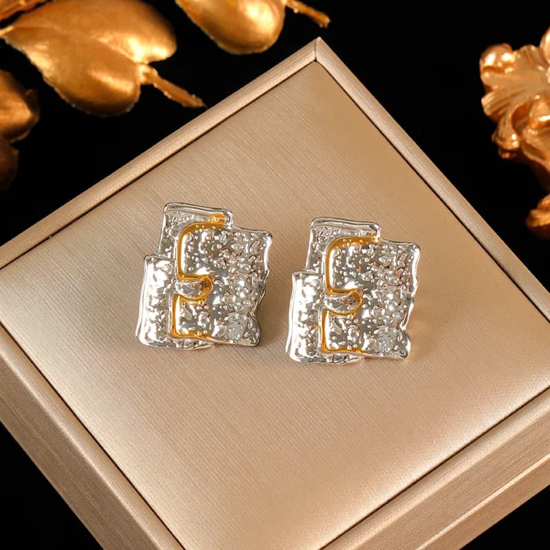 Stainless Steel Gold Color Irregular Geometric Stud Earrings